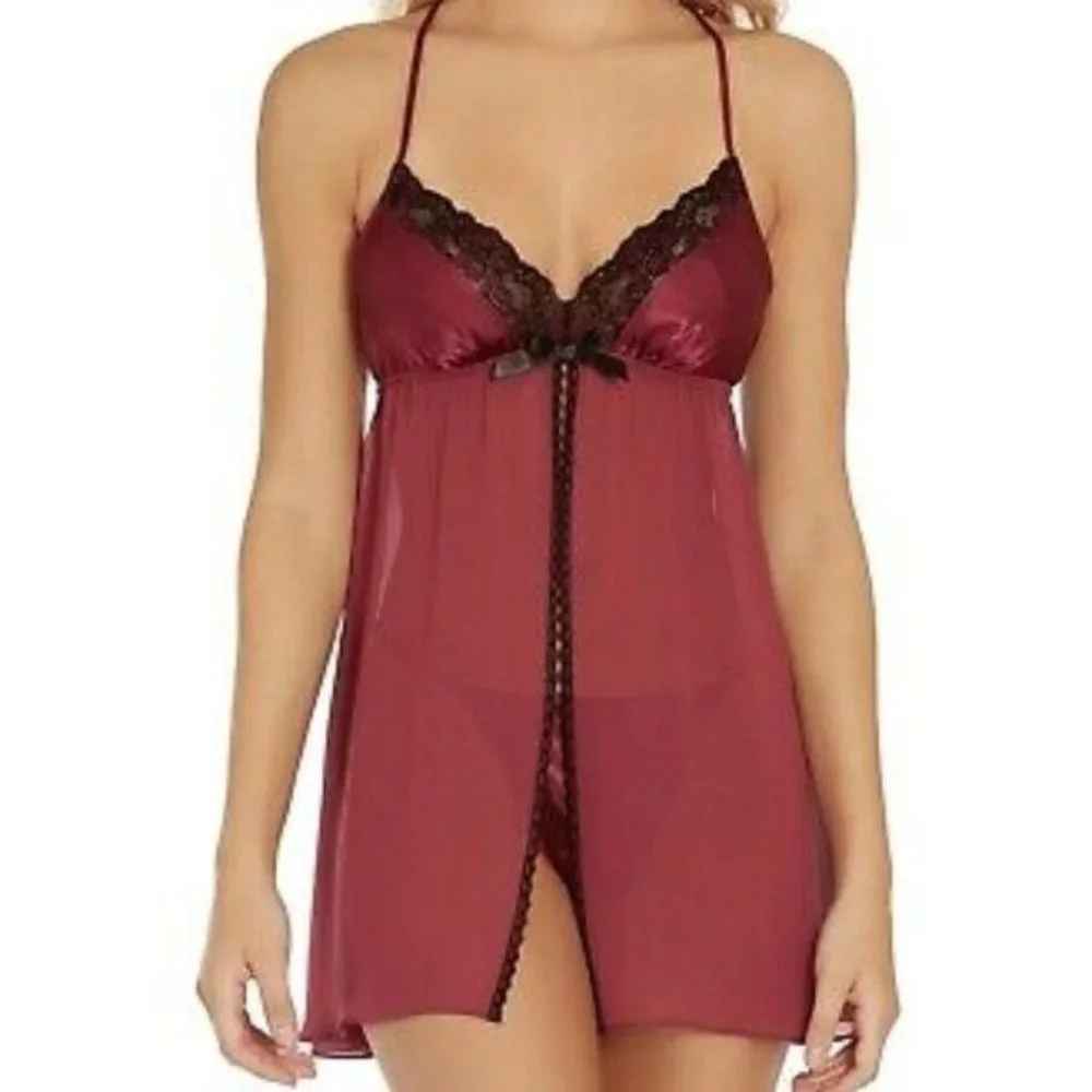 LINEA DONATELLA Lace Trim Satin & chiffon chemise - Picture 1 of 9